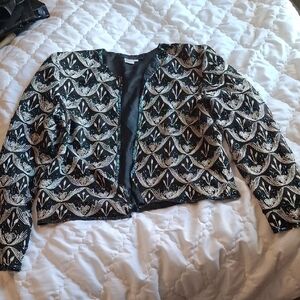 Chic Black and Silver Women's Short Beaded Jacket.